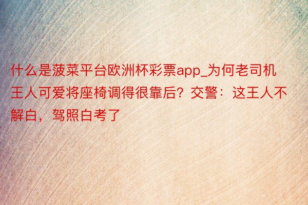 什么是菠菜平台欧洲杯彩票app_为何老司机王人可爱将座椅调得很靠后？交警：这王人不解白，驾照白考了